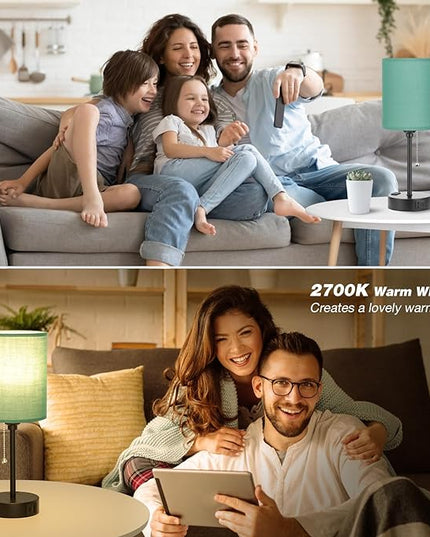 Dicoool Green Table Lamps 3 Color Temperatures - 2700K 3500K 5000K Bedside Lamp with USB C and A Ports, Pull Chain Lamp for Bedroom with AC Outlet, Nightstand Lamp with Black Metal Base for Kids Boys - LeafyLoom
