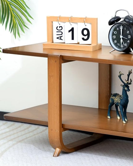 HollyHOME Bamboo TV Stand with Storage for TVs up to 65'', Modern Entertainment Center with 2 Open Shelf, Accent TV Media Console Table for Living Room, Bedroom, 55"(L), Walnut - LeafyLoom