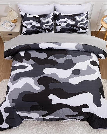 Meeting Story Camouflage Bedding Set, Colorful Pattern Style Comforter Set, 5 PCS One Comforter Two Pillowcases Two Sheets in One Bag, All Season Bedspread for Teens Adults (Grey,Twin5pcs - LeafyLoom