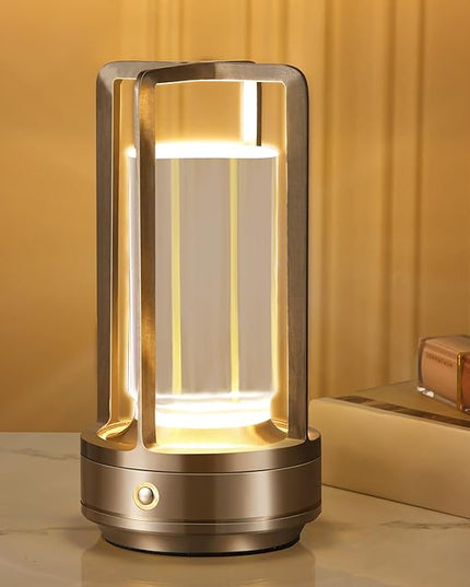 Portable Metal Table Lamp,Cordless Table Lamp, Rechargeable Battery Powered Portable LED Desk Lamp, 3 Color Stepless Dimming Touch, for Bedroom Restaurant Home Outdoor (Silver) - LeafyLoom