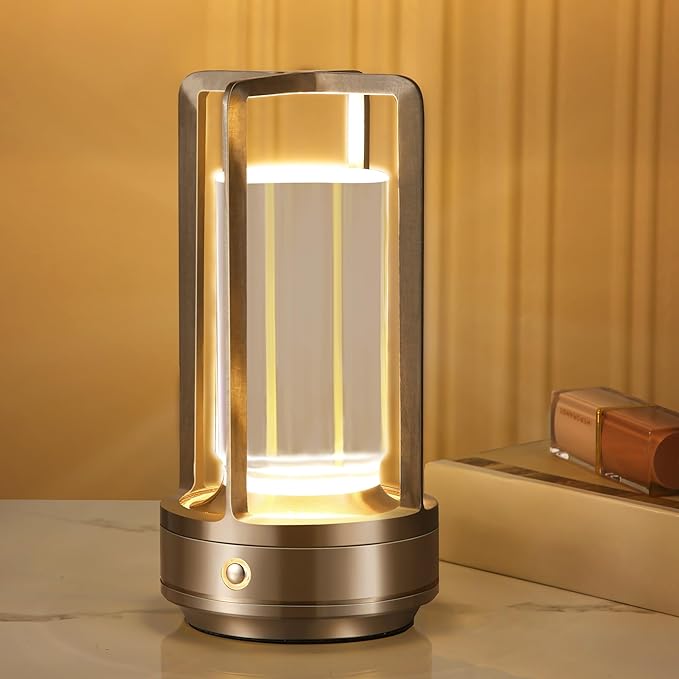 Portable Metal Table Lamp,Cordless Table Lamp, Rechargeable Battery Powered Portable LED Desk Lamp, 3 Color Stepless Dimming Touch, for Bedroom Restaurant Home Outdoor (Silver) - LeafyLoom