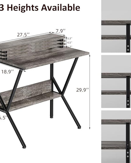 COTUBLR Small Desk, Small Computer Desk for Small Spaces, 27.5 Inch Computer Desk with Adjustable Monitor Stand, Compact Desk with Storage, Tiny Desk Study Desk for Bedroom Home Office, Grey - LeafyLoom