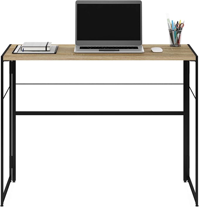 Furinno Riau No Tool/No Assembly/Folding Metal Frame Computer Desk, Sonoma Oak/Black, 39 Inch - LeafyLoom