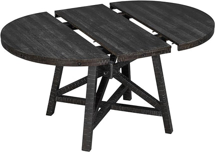 5-Piece Retro Wooden Round Extendable Dining Table Set with 4 Upholstered Chairs for Dinette Room and Kitchen (42", Black), 42"-58" L x 42" W x 30" H - LeafyLoom
