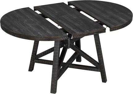 5-Piece Retro Style Dining Set with Extendable Round Table and 4 Upholstered Chairs for Kitchen, Living Room, Black, 42"-58" L x 42" W x 30" H - LeafyLoom