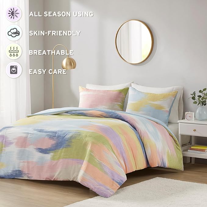Intelligent Design Queen Comforter Set, Chic Colorful Brushstroke Abstract Print, Girls Room Décor, All Season Queen Bedding Sets for Girls, Matching Sham, Full/Queen, Blue Multi 3 Piece - LeafyLoom