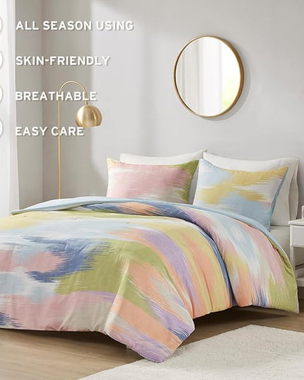 Intelligent Design Twin Comforter Set, Chic Colorful Brushstroke Abstract Print, Teenage Girl Room Décor, All Season Twin Bedding Sets for Girls, Matching Sham, Twin/Twin XL, Blue Multi 2 Piece - LeafyLoom