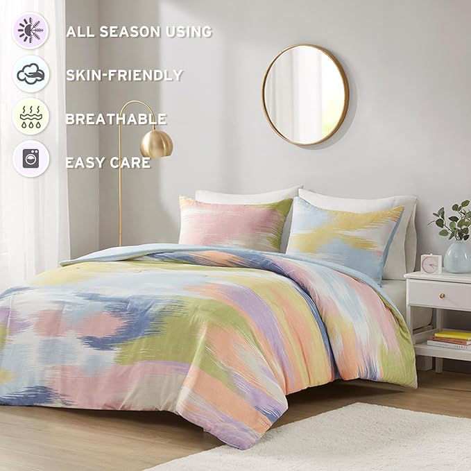 Intelligent Design Twin Comforter Set, Chic Colorful Brushstroke Abstract Print, Teenage Girl Room Décor, All Season Twin Bedding Sets for Girls, Matching Sham, Twin/Twin XL, Blue Multi 2 Piece - LeafyLoom