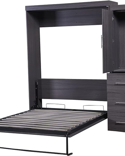 Full Size Murphy Bed, Multifunctional Storage Bed Wall Bed with 3 Drawers and Wardrobe, Can be Folded into a Cabinet, Ideal for Small Spaces Place, No Box Spring Needed, Gray - LeafyLoom