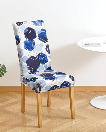 Gibelle Dining Room Chair Covers Set of 4, Soft Stretch Kitchen Chair Covers Slipcover Protector, Removable Washable Geometric Parson Chair Covers 4 Pack, Royal Blue Gibelle