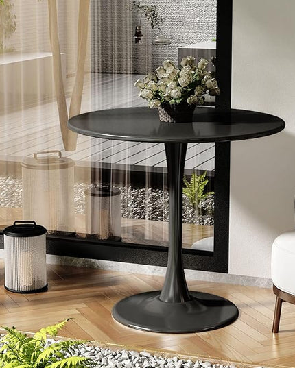 Black Round Table Modern Dining Table Tulip Round Kitchen Table Mid Century Coffee Table for Living Room 24 inch - LeafyLoom