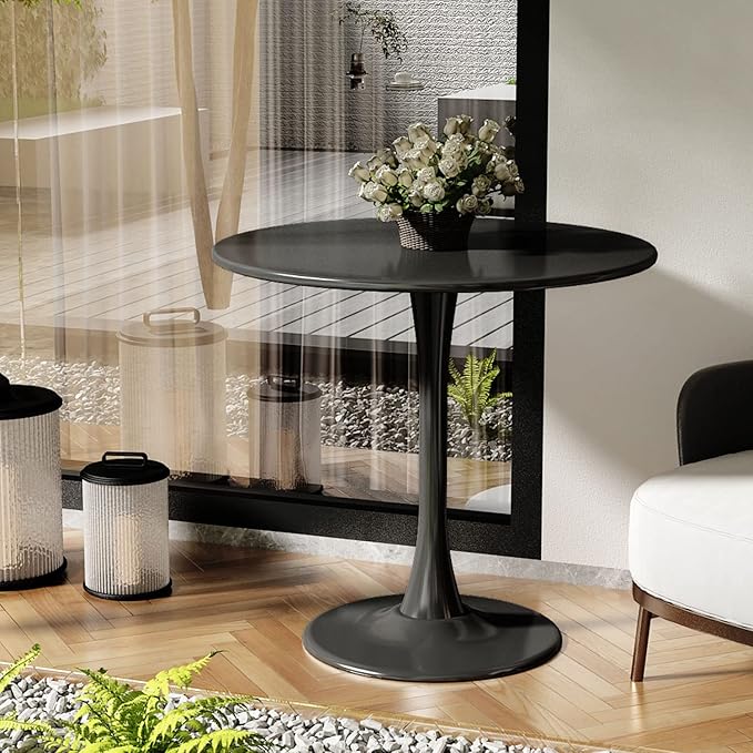Black Round Table Modern Dining Table Tulip Round Kitchen Table Mid Century Coffee Table for Living Room 24 inch - LeafyLoom