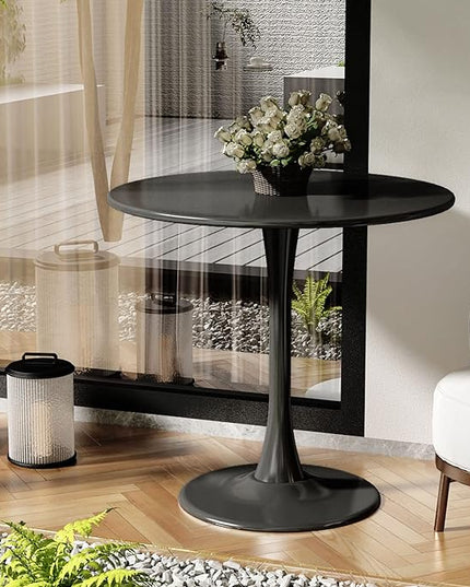 31.5 inch Black Round Table Modern Dining Table Tulip Round Kitchen Table Mid Century Coffee Table for Living Room - LeafyLoom