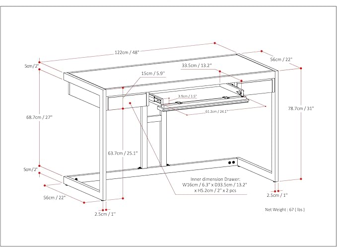 SIMPLIHOME Erina SOLID ACACIA WOOD Modern Industrial 48 Inch Wide Small Desk in Distressed Charcoal Brown, For the Office Desk, Writing Table, Workstation and Study Table - LeafyLoom
