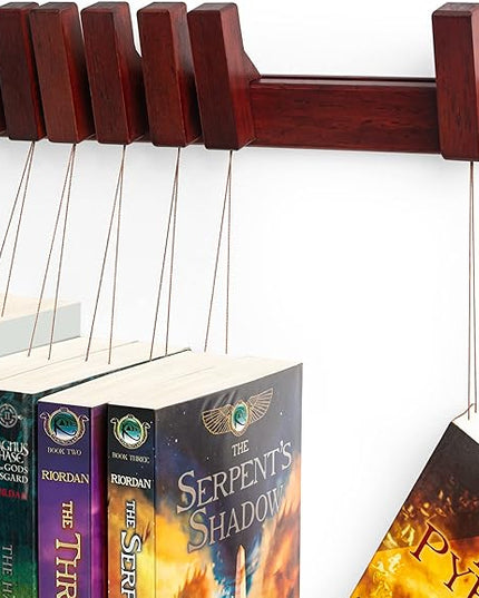 Floating Wall Bookshelf - Wall Mounted Book Organizer with Included Bookmarks - Hardwood Hanging Bookshelf for Bedroom, Living Room, or Kitchen - A Thoughtful Gift for Book Lovers (Dark) - LeafyLoom