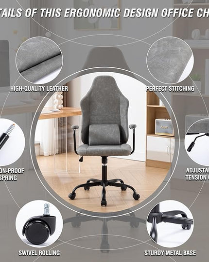 Executive Office Chair, Home Office Desk Chair, High Back PU Leather Desk Chair, 360° Swivel Computer Chair, Height Adjustable Tilt Vanity Task Chair for Office, Reading Meeting Room - LeafyLoom