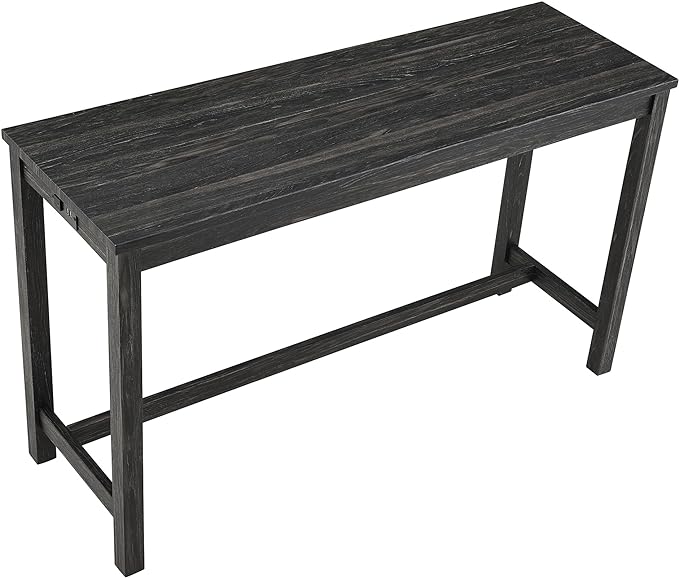 ManyStars Power 3 Upholstered Stools, Industrial Breakfast Dining, Living, Play Room,Black+ Gray, 4-Piece Bar Table Set with Outlet - LeafyLoom