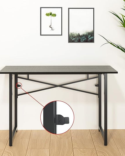 47 Inch Foldable Computer Desk, Folding Space-Saving Home Office Table, Study Writing Gaming Workstation for Small Space, No Assembly Needed,Black - LeafyLoom