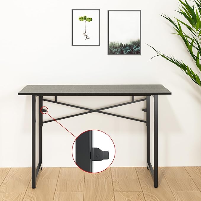 47 Inch Foldable Computer Desk, Folding Space-Saving Home Office Table, Study Writing Gaming Workstation for Small Space, No Assembly Needed,Black - LeafyLoom