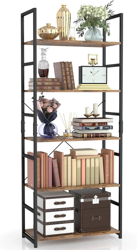 NUMENN 5 Tier Bookshelf, Tall Bookcase Shelf Storage Organizer, Modern Book shelf for Bedroom, Living Room and Home Office, Vintage - LeafyLoom