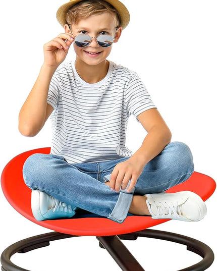 Autism Kids Swivel Chair,Sensory Spinning Chair for Kids,Toddler Spinner seat Carousel Spin Sensory Chair for Kids,Training Body Coordination,Metal Base Non Slip Safer (Red) - LeafyLoom