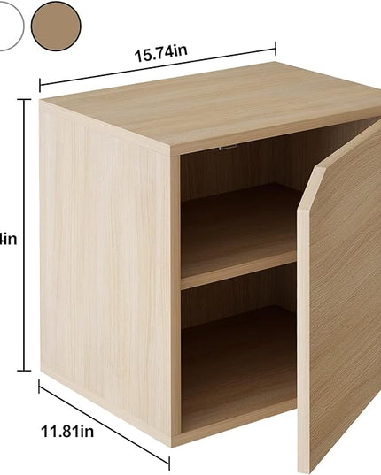 Storage Cube 2 Tires Natural Stackable Storage Shelf with Door, Cubby Organizer Wooden Display Shelf Closet Organizer,Modern Cubical Bookcase Small Storage Cabinet for Living Room Bedroom - LeafyLoom