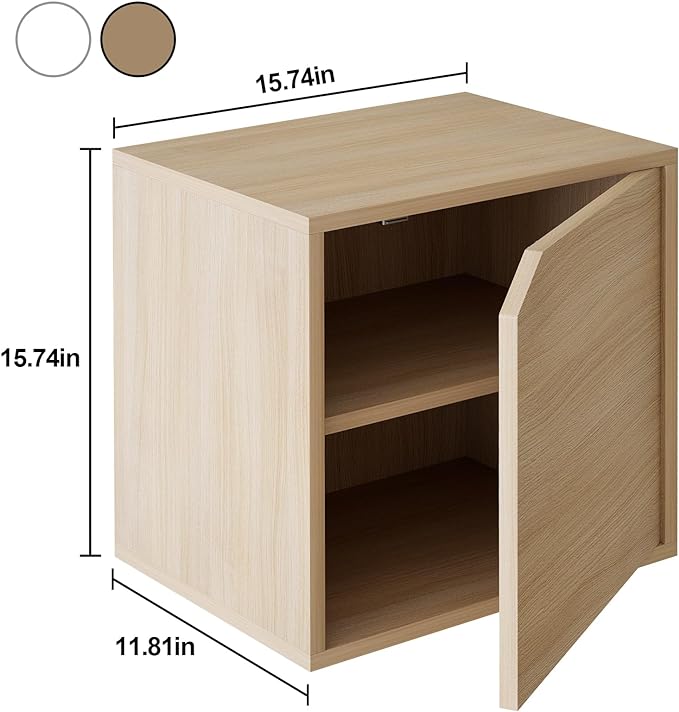 Storage Cube 2 Tires Natural Stackable Storage Shelf with Door, Cubby Organizer Wooden Display Shelf Closet Organizer,Modern Cubical Bookcase Small Storage Cabinet for Living Room Bedroom - LeafyLoom