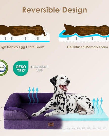 EHEYCIGA Orthopedic Dog Bed for Medium Dogs, Waterproof Memory Foam Medium Dog Beds with Sides, Non-Slip Bottom and Egg-Crate Foam Medium Dog Couch Bed with Washable Removable Cover, Purple EHEYCIGA