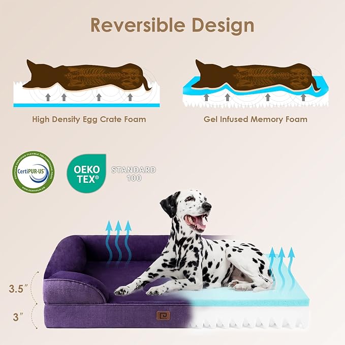 EHEYCIGA Orthopedic Dog Bed for Medium Dogs, Waterproof Memory Foam Medium Dog Beds with Sides, Non-Slip Bottom and Egg-Crate Foam Medium Dog Couch Bed with Washable Removable Cover, Purple EHEYCIGA