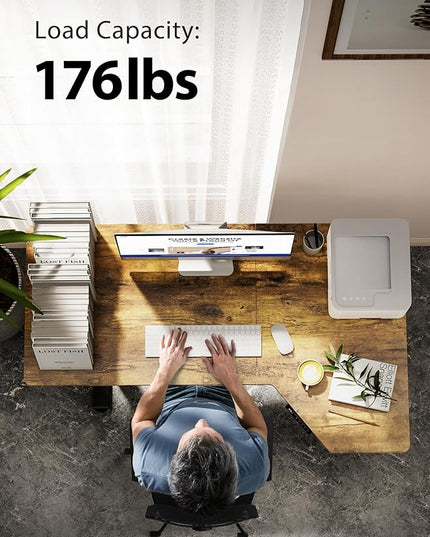 Marsail L Shaped Electric Standing Desk, 55x34 Inch Standing Desk Adjustable Height with Headphone Hook, Large Computer Desk Sit Stand Desk for Home Office Sturdy Writing Workstation, Vintage - LeafyLoom