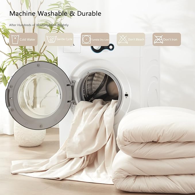 UNILIBRA Full Comforter Set 7 Pieces - Beige Bed in a Bag Full Size Soft for All Seasons - Cationic Dyeing Bedding Comforter Sets with Comforter, Flat Sheet, Fitted Sheet, Pillowcases & Shams - LeafyLoom