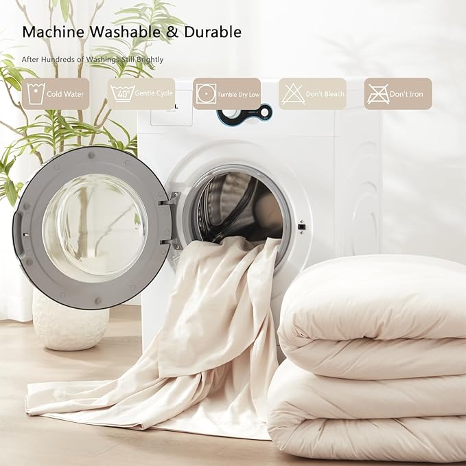 UNILIBRA Queen Comforter Set 7 Pieces - Beige Bed in a Bag Queen Size Soft for All Seasons - Cationic Dyeing Bedding Comforter Sets with Comforter, Flat Sheet, Fitted Sheet, Pillowcases & Shams - LeafyLoom