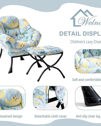 Welnow Toddler Kids Lazy Chair with Ottoman, Glow in The Dark Accent Comfy Lounge Children Armchair Couch with Removable Cover, Detachable Reading Chair with Footrest for Boy or Girl - LeafyLoom