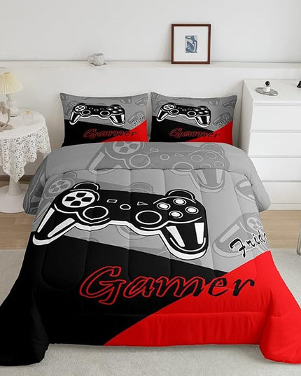 Feelyou Kids Gaming Twin Size Comforter Video Game Bedding Sets for Child Boys Teen Gamer Down Comforter All Season Reversible Game Controller Home Decor,1 Comforter with 1 Pillowcase, Red - LeafyLoom