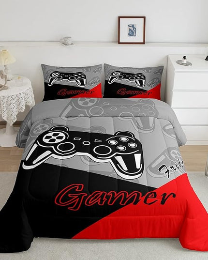Feelyou Gamer Comforter Set for Boys Teens Gaming Bedding Set Video Game Contoller Home Decor for Kids Down Alternative Comforter Full Size 3 Pieces 1 Comforter with 2 Pillowcases - LeafyLoom
