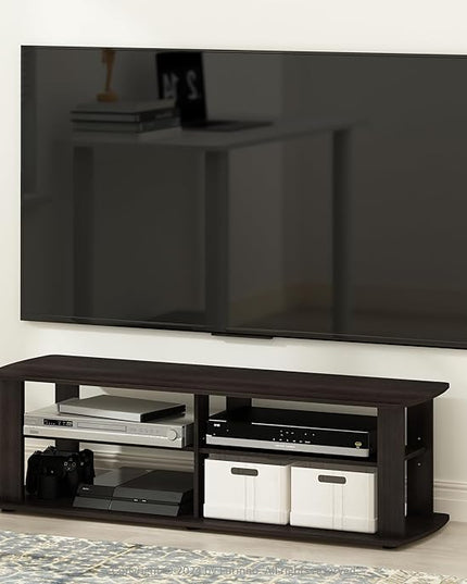 Furinno Nelly Entertainment Center TV Stand, Short 43.3"(W) x13.4(H) x13.1(D), Dark Brown - LeafyLoom