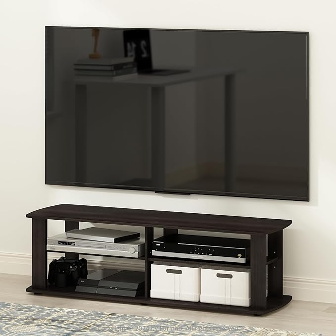 Furinno Nelly Entertainment Center TV Stand, Short 43.3"(W) x13.4(H) x13.1(D), Dark Brown - LeafyLoom