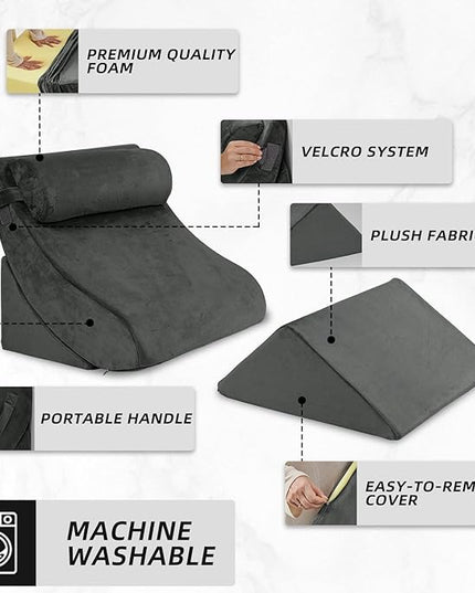 Axelrod Orthopedic Bed Wedge Pillow Set, Post Surgery Foam for Back, Neck and Leg Pain Relief Comfortable & Adjustable Ortho Pillows- Anti Snoring, Heartburn, Acid Reflux & GERD Sleeping Dark Grey - LeafyLoom