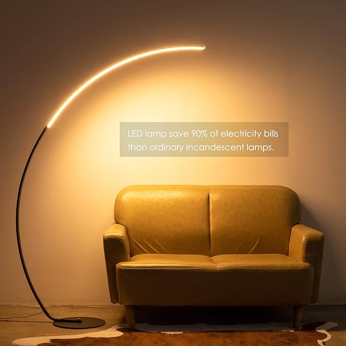 NUÜR Arc Floor Lamp, 67" Tall Black Gold LED Modern Standing Floor Lamp with Remote Control, Arched Bright Floor Lamps for Living Room Bedroom Office Home (Black) - LeafyLoom