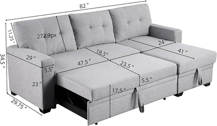 L Shape Sleeper Sofa Bed with Storage, Large Full Size Pull Out Sectional Couch, Futon Chaise Lounge Recliner for Living Room, Apartment, Bedroom, Office, Grey - LeafyLoom