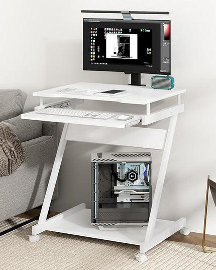 Need Rolling Computer Desk Mobile Desk Laptop Stand Desk with Sliding Keyboard for Home Office,23.6 Inches White DX-8110WT-ND - LeafyLoom