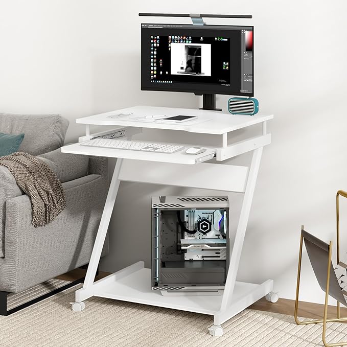 Need Rolling Computer Desk Mobile Desk Laptop Stand Desk with Sliding Keyboard for Home Office,23.6 Inches White DX-8110WT-ND - LeafyLoom