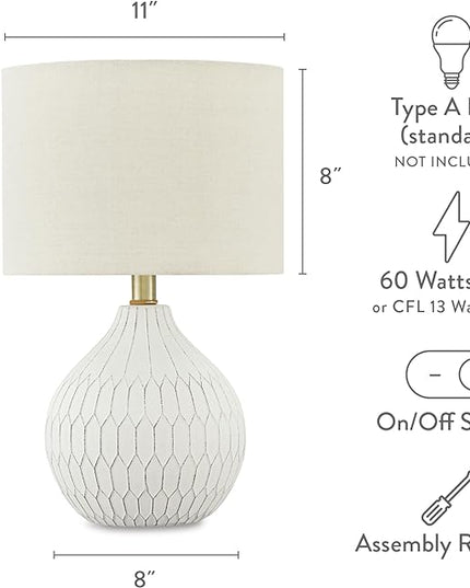 Signature Design by Ashley Wardmont 18" Modern Dimensional Design Ceramic Table Lamp, White - LeafyLoom