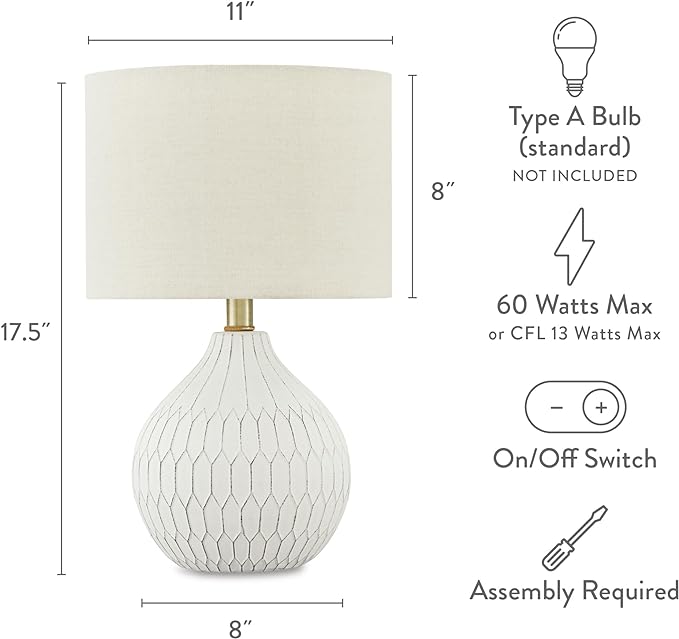 Signature Design by Ashley Wardmont 18" Modern Dimensional Design Ceramic Table Lamp, White - LeafyLoom