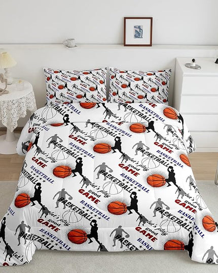 Erosebridal Teen Boys Basketball Bedding Full Size Basketball Player Quilt Set Kids Girls Sports Bed Comforter Set All Season,Soft Lightweight Duvet Set 1 Basketball Comforter and 2 Pillow Cases - LeafyLoom