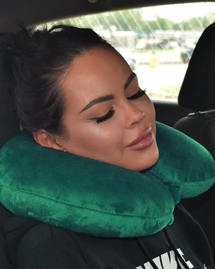 Adult Cozy Soft Microfiber Neck Pillow, Compact, Perfect for Plane or Car Travel, Hunter Green - LeafyLoom