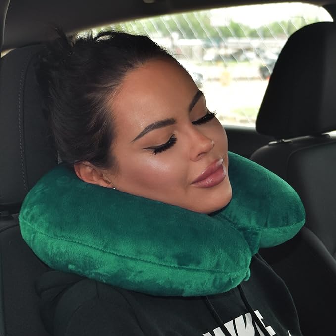 Adult Cozy Soft Microfiber Neck Pillow, Compact, Perfect for Plane or Car Travel, Hunter Green - LeafyLoom