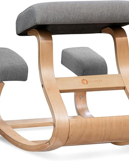 Ergonomic Kneeling Chair - A Rocking Ergo Knee Chair and Wooden Desk Chair designed for Home Office Study and Posture Chair Support, Comfortable to Reduce Neck and Back Pressure - Grey - LeafyLoom