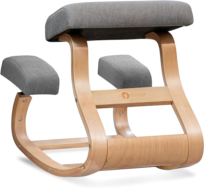 Ergonomic Kneeling Chair - A Rocking Ergo Knee Chair and Wooden Desk Chair designed for Home Office Study and Posture Chair Support, Comfortable to Reduce Neck and Back Pressure - Grey - LeafyLoom