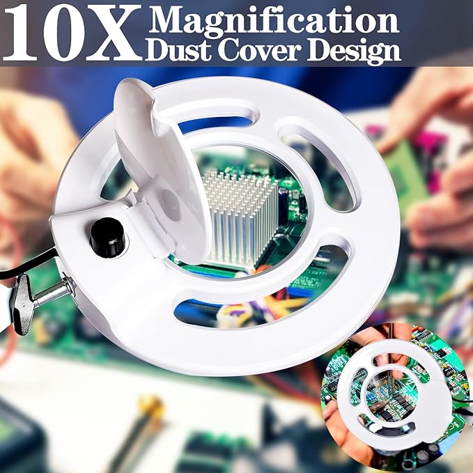 10X Magnifying Glass with Light, KIRKAS 2,200 Lumens LED Magnifying Lamp with Clamp, Stepless Dimmable Real Glass Lens Magnifier, Adjustable Arm Workbench Light for Close Work Hobby Repair - White - LeafyLoom